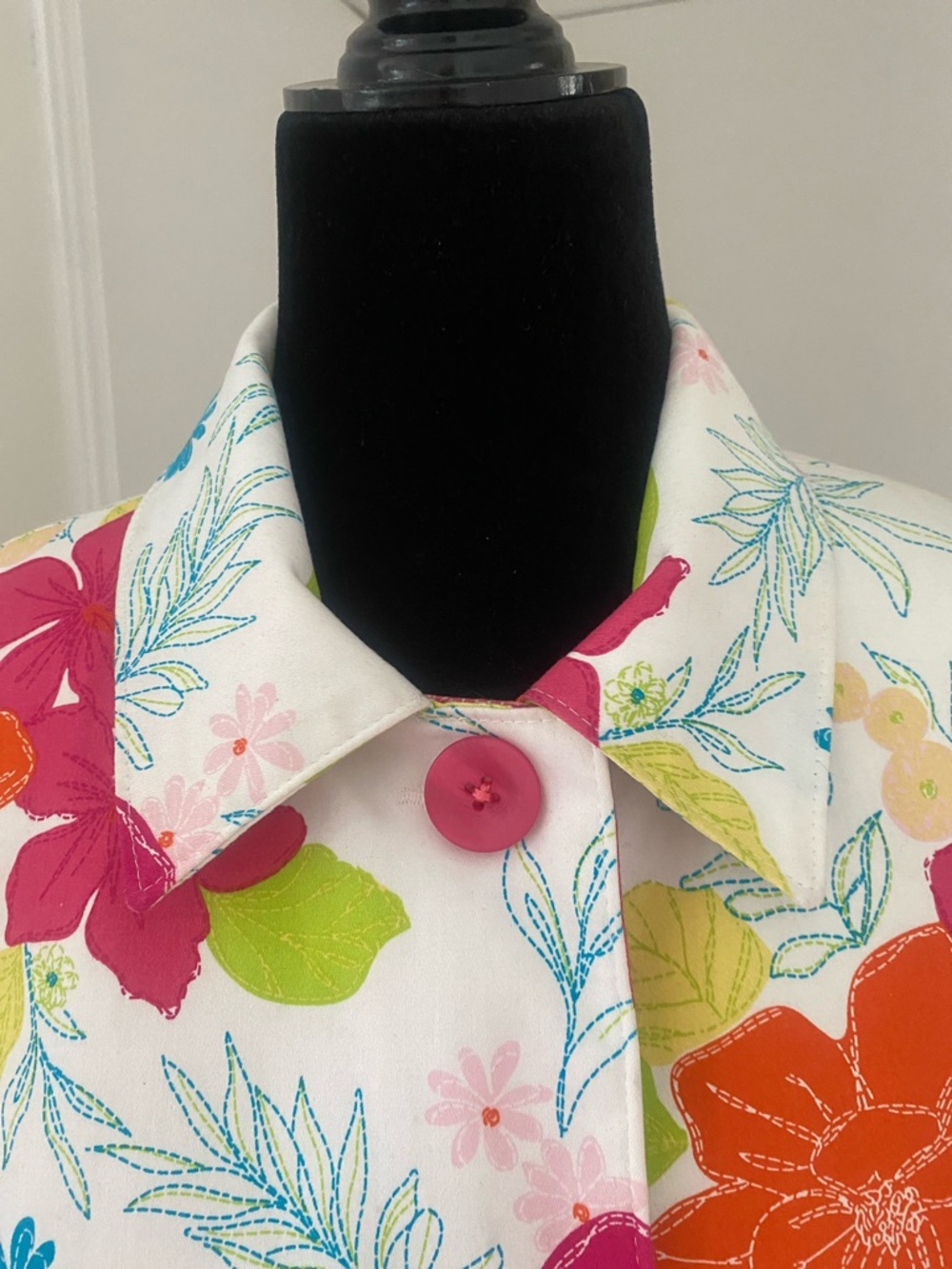 Harvé Benard Bold Colourful Floral button down lined cotton Spring Coat Size 16 - Picture 14 of 17